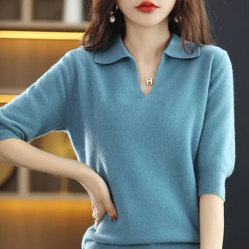 Women’s Solid Merino Knit T shirt - Jeglowstore