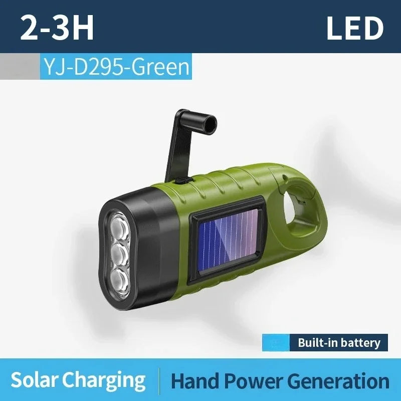 Solar Led Flashlights Portable Hand Cranked Dynamo Torch for Outdoor Riding Camping Power Hiking Long-range Emergency Lantern