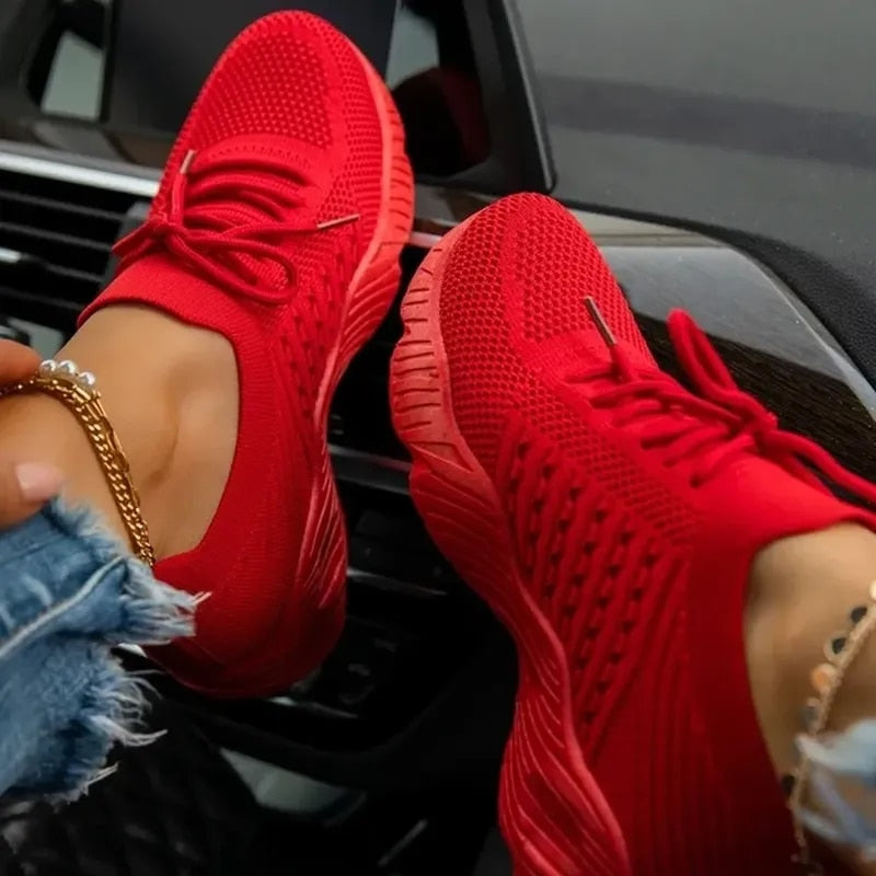 Mesh Breathable Women Casual Sneakers Lace-up Vulcanized - Jeglowstore
