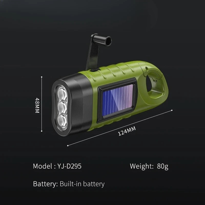 Solar Led Flashlights Portable Hand Cranked Dynamo Torch for Outdoor Riding Camping Power Hiking Long-range Emergency Lantern