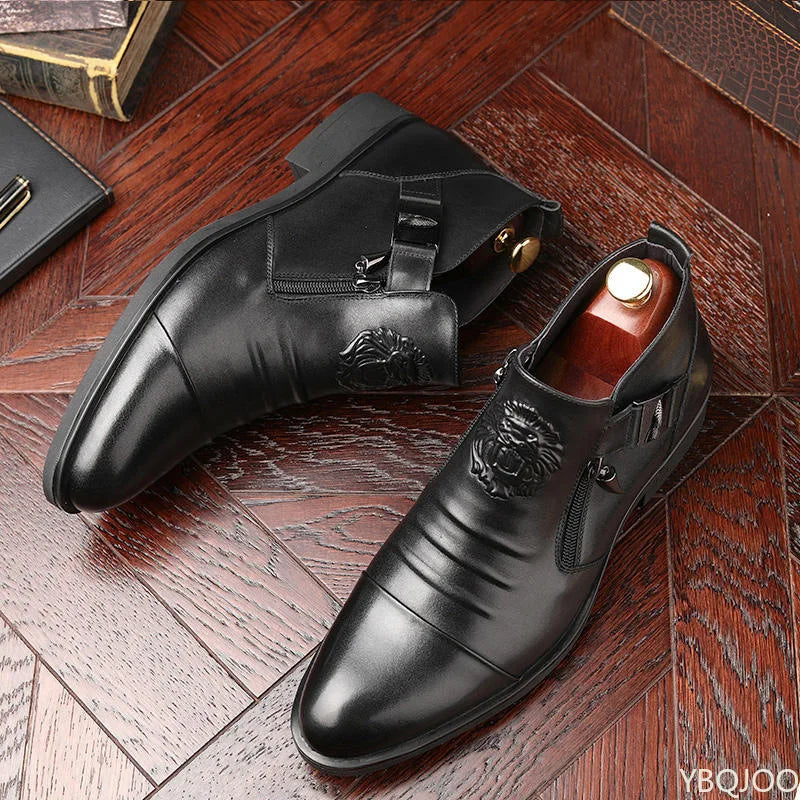 Men’s Black Leather Zip-Up Ankle Boots - Jeglowstore