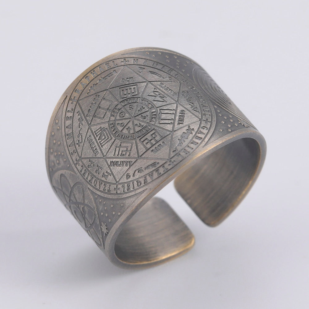 Dawapara Seal of The 7 Archangels Protection Ring Amulet Metatron Cube Lilith Symbol The Secrets of King Solomon Vintage Jewelry
