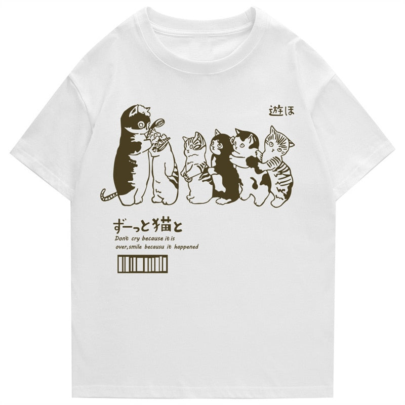 Men's Oversized T Shirt Clothing Hip Hop Cat Shower Street Print T Shirt Casual Cotton 2022 Summer Short Sleeve T Shirt