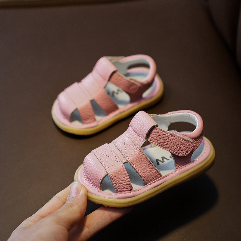 Baby Girls Boys Summer Sandals Infant Anti-collision Toddler Shoes Soft Bottom Genuine Leather Kids Children Beach Sandals