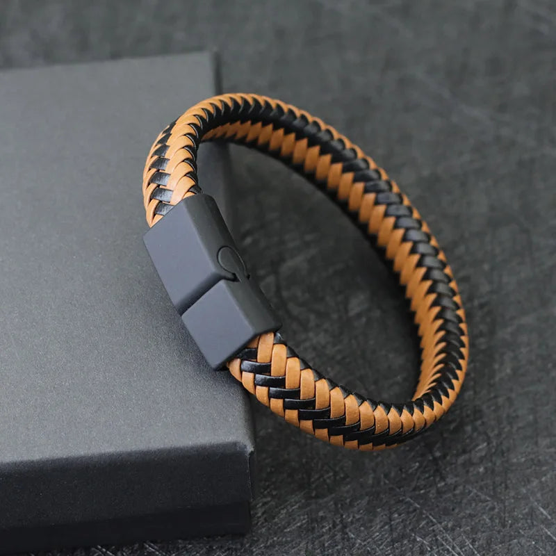 Black Braided Leather Men’s Bracelet - Jeglowstore