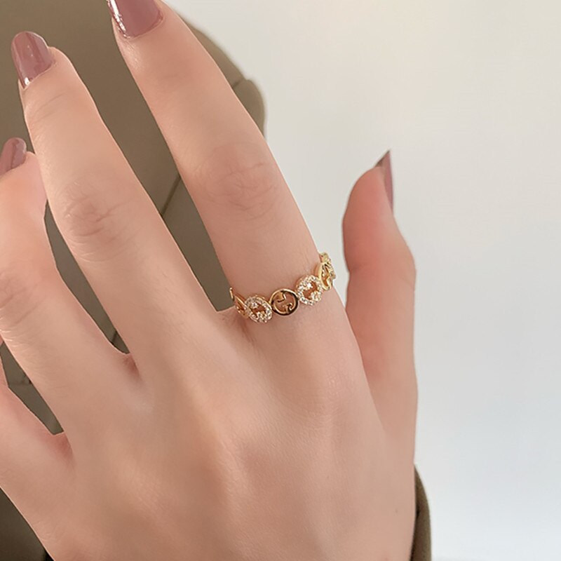 2023  Plated Trendy Light Luxury Adjustable Ring Women's Niche Design Word Fashion Personality Index Finger Ring Jewelry
