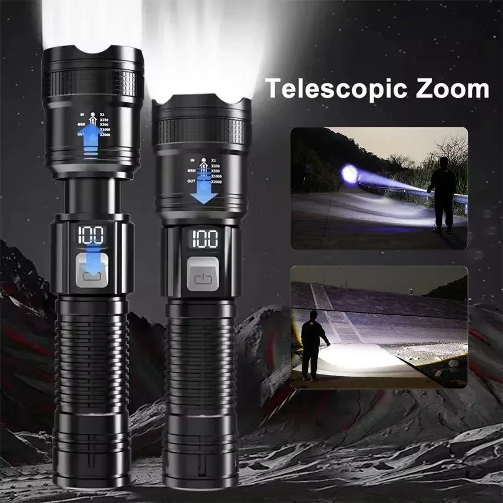 Super Bright LED Flashlight USB Rechargeable Flashlights with Tactical Zoom High Power Spotlight Outdoor Camping Fishing Torch