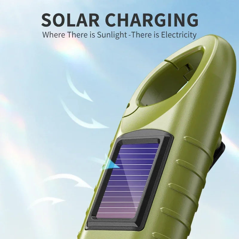 Solar Led Flashlights Portable Hand Cranked Dynamo Torch for Outdoor Riding Camping Power Hiking Long-range Emergency Lantern