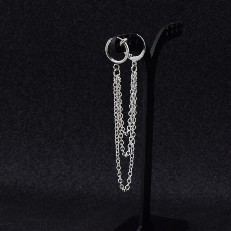Vintage Men Stainless Steel Earrings Clip Cross Tassel Chain Ear Wrap Cuff Stud Earring Hipster Punk Piercing Ear Accessories