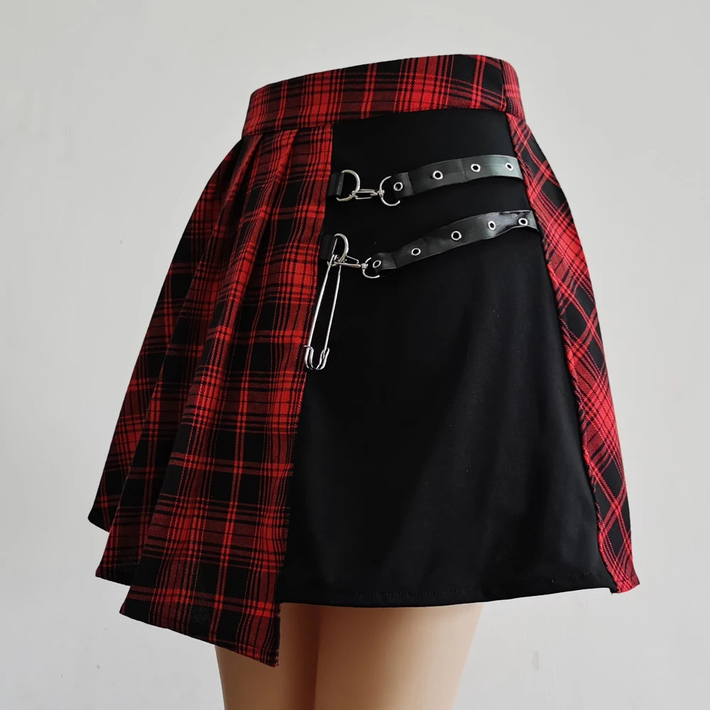 High Waist Plaid Pleated Mini Skirt - Jeglowstore