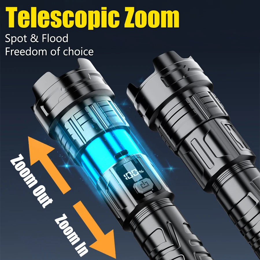Super Bright LED Flashlight USB Rechargeable Flashlights with Tactical Zoom High Power Spotlight Outdoor Camping Fishing Torch