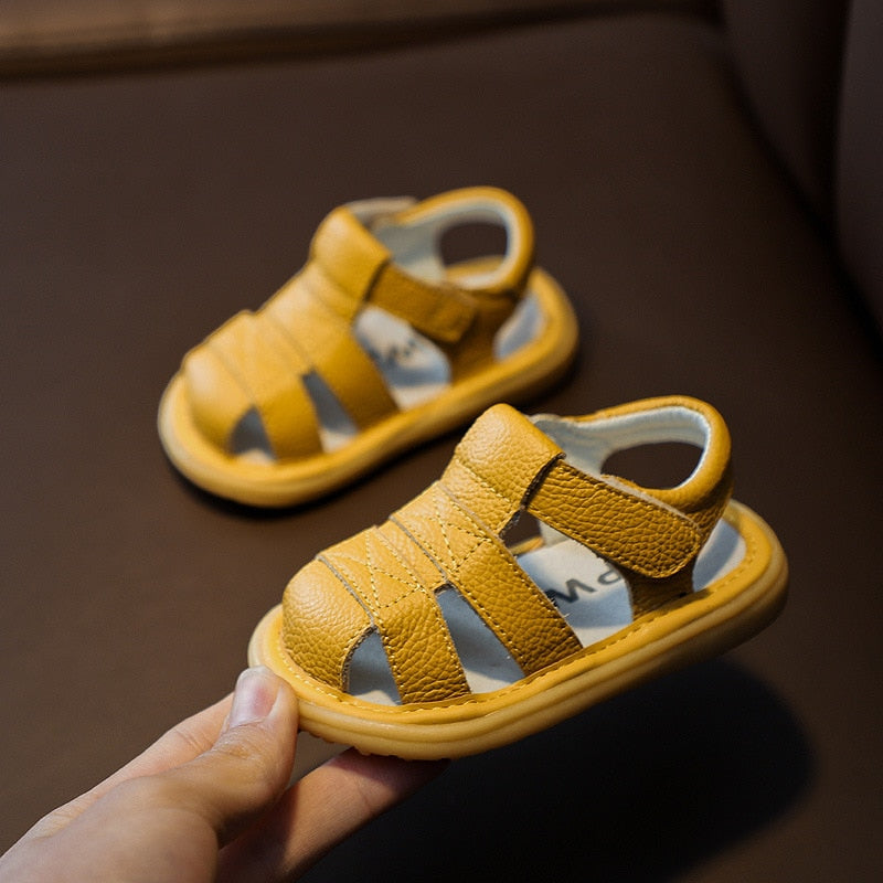 Baby Girls Boys Summer Sandals Infant Anti-collision Toddler Shoes Soft Bottom Genuine Leather Kids Children Beach Sandals