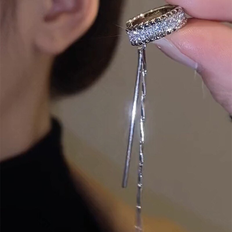 Simple Shine Star Cross Stud Earring Long Chain Tassel Earrings For Women Geometric Piercing Ear Jewelry Party Girl Gift
