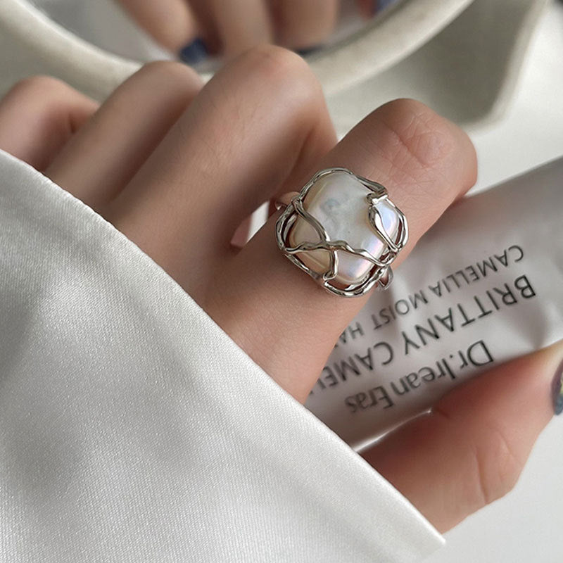 2023 New Arrival Irregular Hollow Silver Color Wide Ring Female Fashion Retro Unique Design Handmade Jewelry Gifts