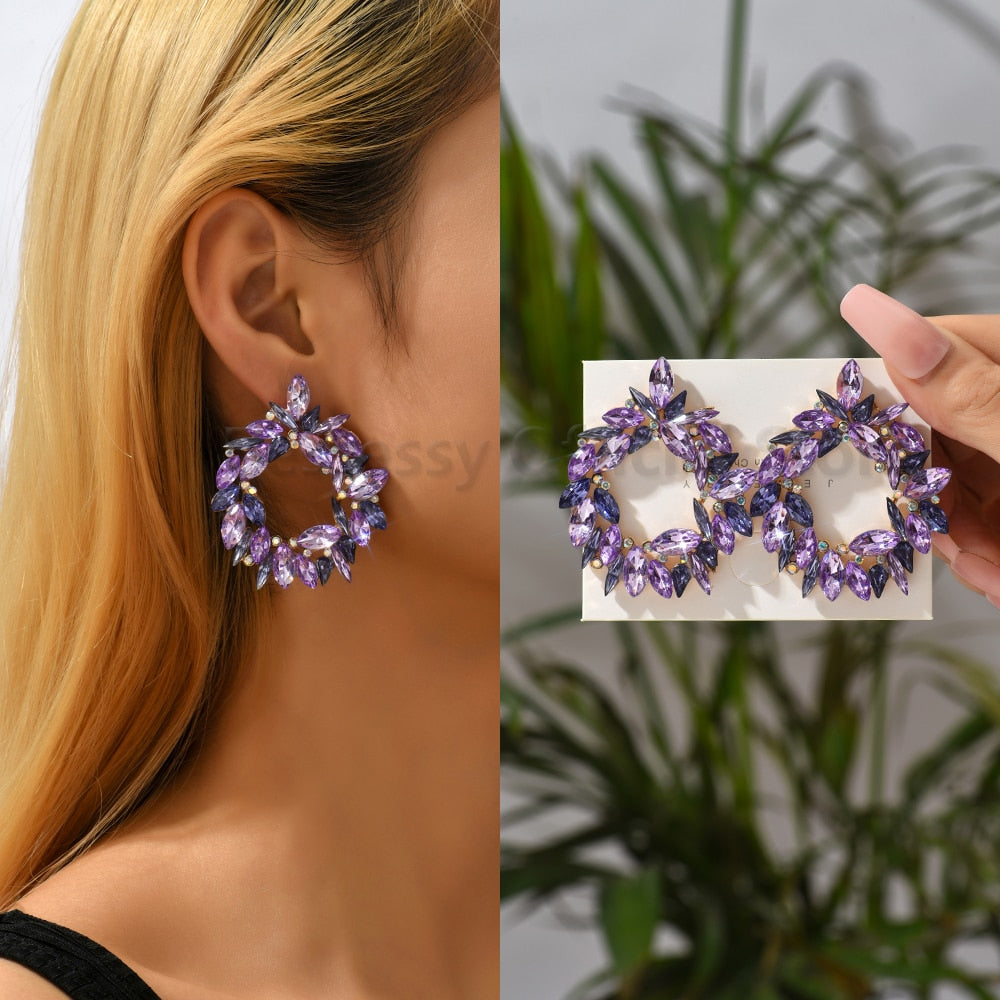 Shiny Rhinestone Piercing Earrings For Women Large Round Elegant Crystal Luxury Ear Studs Girl Trendy Statement Fashion Jewelry