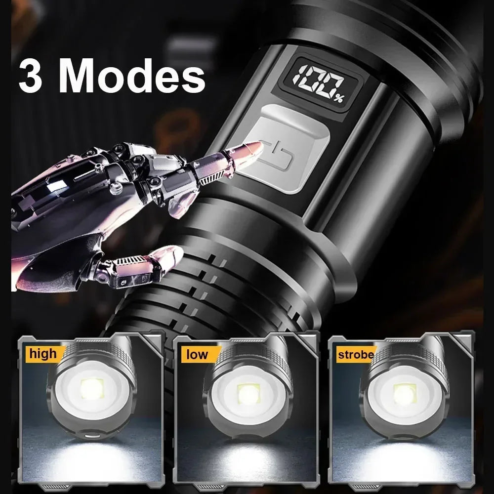 Super Bright LED Flashlight USB Rechargeable Flashlights with Tactical Zoom High Power Spotlight Outdoor Camping Fishing Torch