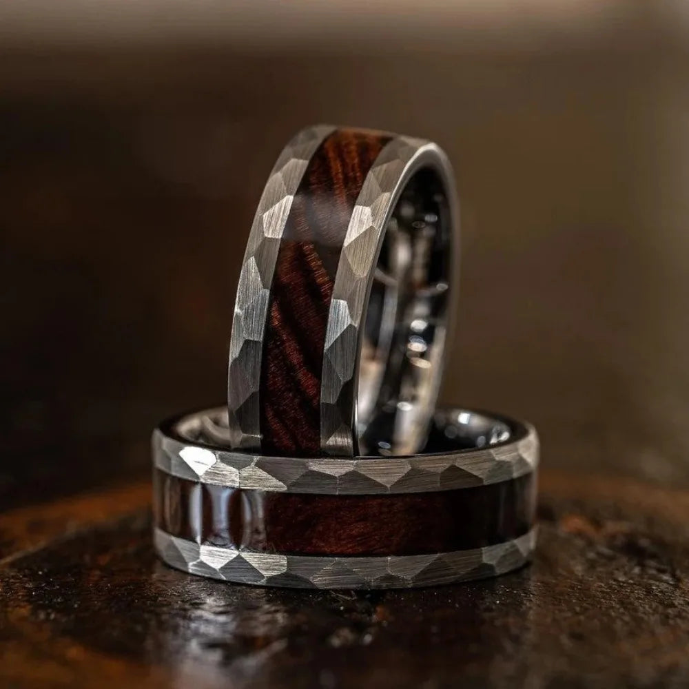 Hammered Silver Ring with Koa Wood Inlay - Jeglowstore