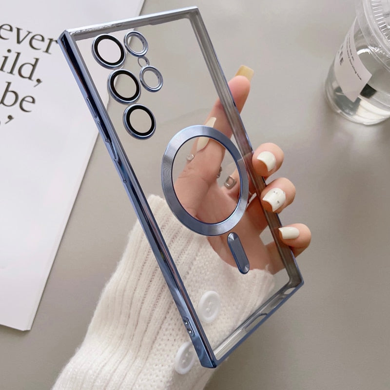 Luxury Plating For MagSafe Magnetic Case For Samsung Galaxy S22 S23 Ultra Plus Phone Cases Wireless Charge Soft Silicone Cover
