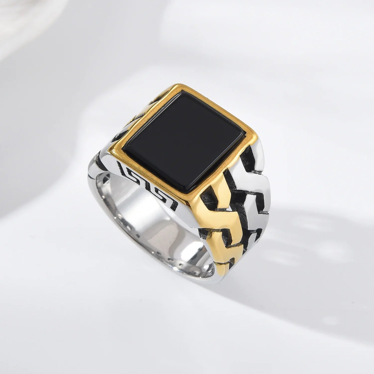 A3506 Gold plating Men's High Quality 316LStainless Steel Onyx Watchband Rings Classic Fashion Trend Jewelry Product - Jeglowstore
