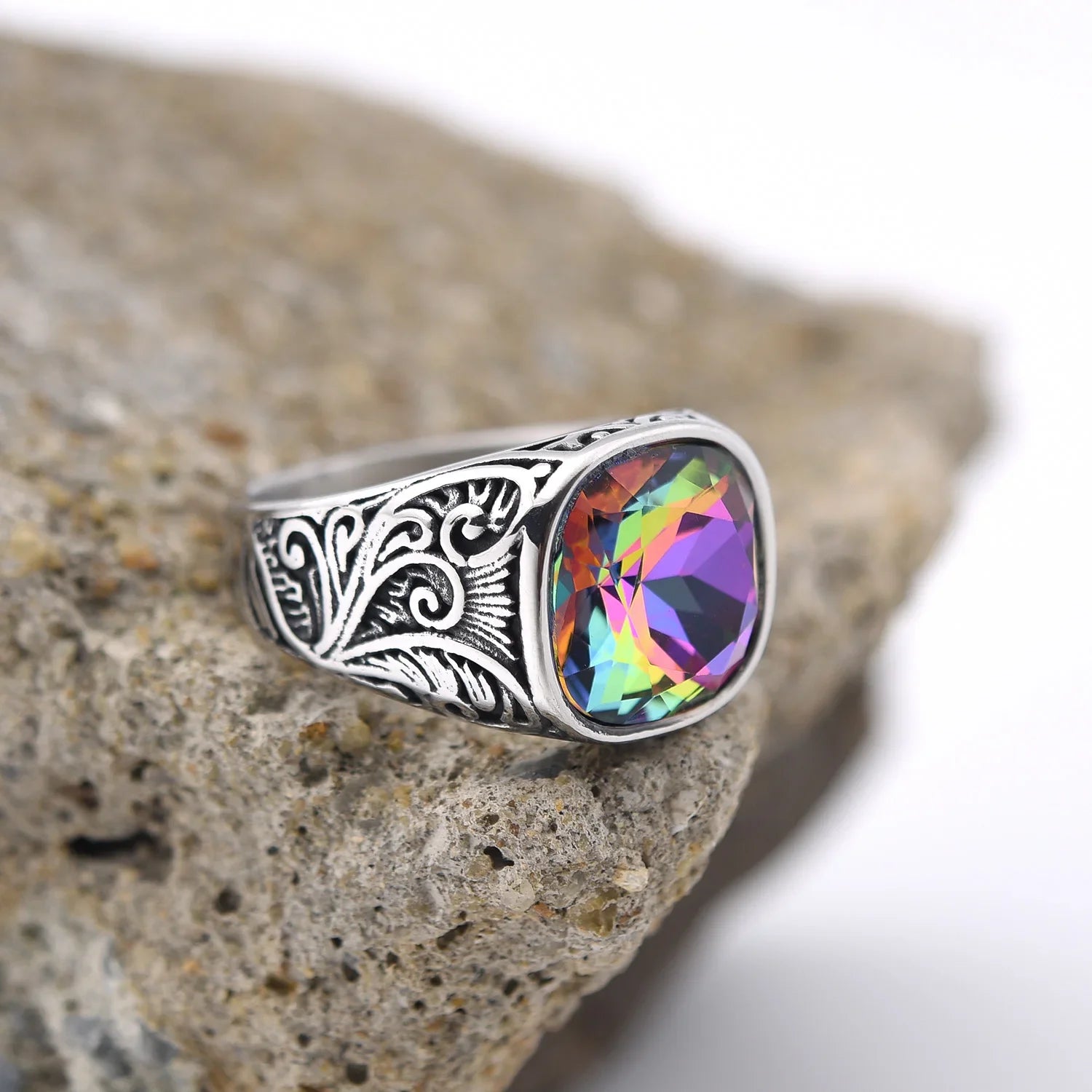 Men’s Multi-Color Stainless Steel Gemstone Ring - Jeglowstore
