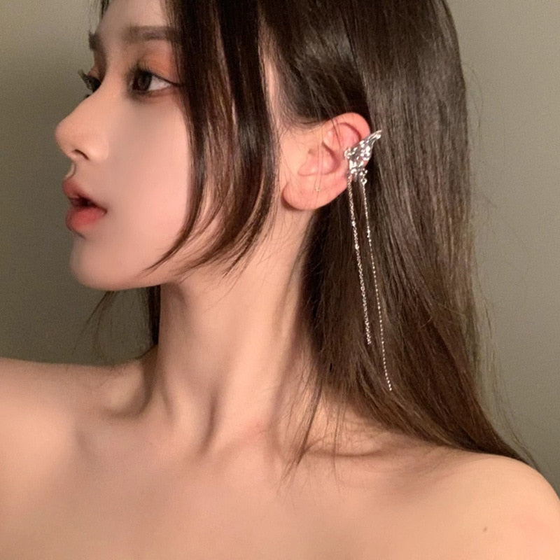 Exquisite Fairy Butterfly Tassel Ear Clips Angel Ear Bone Clip Earring Elf Female No Ear Hole Ear Cuff Fashion Hanging Earring