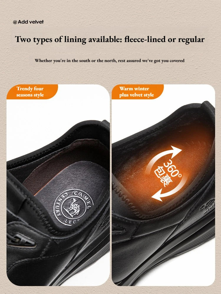 Golden Camel Men's Shoes Winter Velvet Warm Business Casual Sports Leather Shoes Soft Sole Shock Absorption Non-slip Sneakers - Jeglowstore
