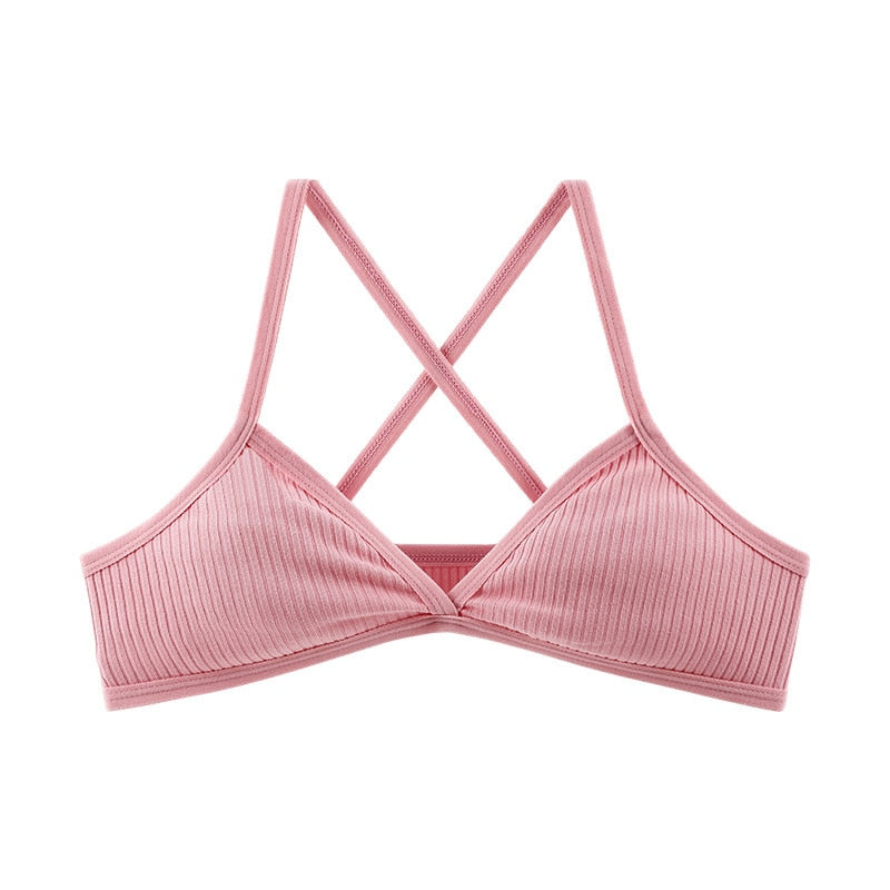 Women Sports Bra Comfort Cotton Bras For Women Thin French Style Bralette Sexy Deep V Triangle Cup Cross Tank Top Bra Yoga Gym