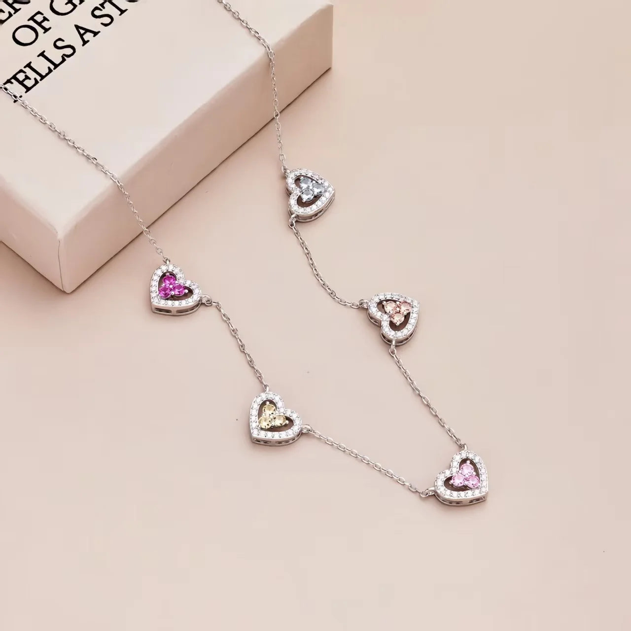 Sterling Silver Five Heart Pendant Necklace - Jeglowstore