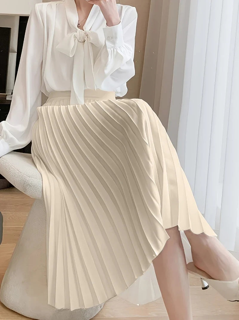 Women’s Vintage Pleated Long Skirt Casual Elegant