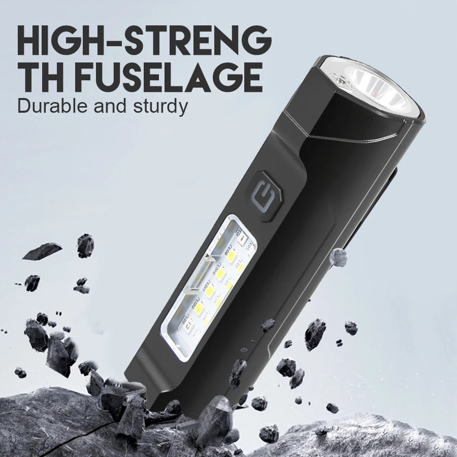 Super Bright LED Flashlight USB Rechargeable Torch Red Blue Flash Dual-source COB Floodlight for Outdoor Camping Emergency Light