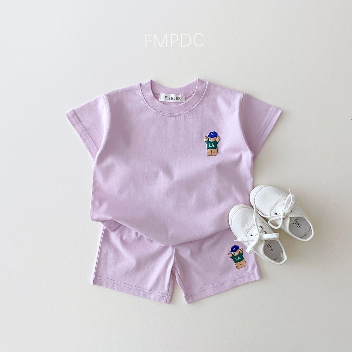 Korean Baby Boy Summer Clothes Set Embroidered Bear Colorful Tees T shirts+Loose Shorts Suit 2PCS Pack Baby Girls Clothing Sets