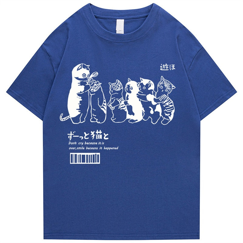 Men's Oversized T Shirt Clothing Hip Hop Cat Shower Street Print T Shirt Casual Cotton 2022 Summer Short Sleeve T Shirt