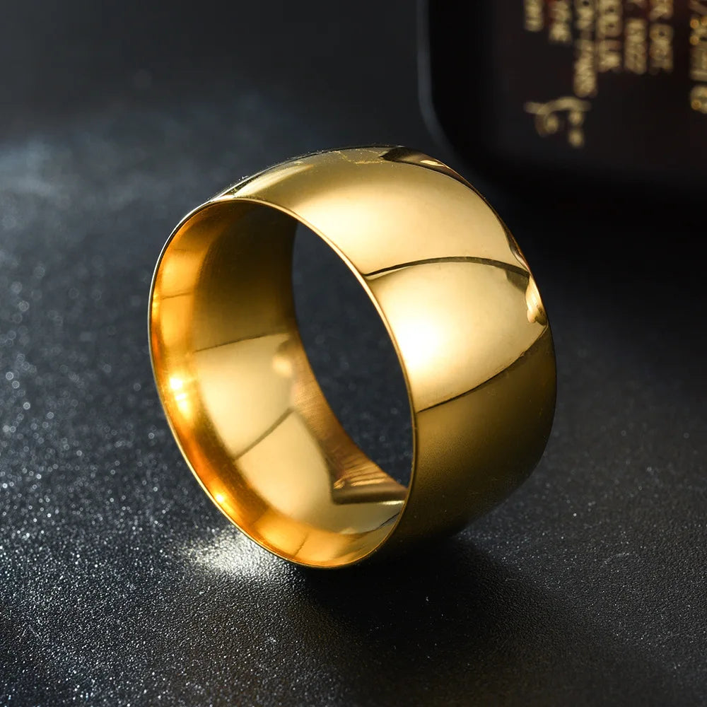 HNSP 12MM Wide Stainless Steel Smooth Ring For Men Punk Jewelry Finger Accessories Male - Jeglowstore