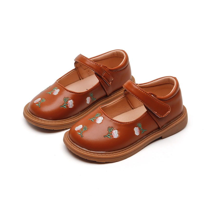 CUZULLAA New Girls Princess Leather Shoes 2023 Spring Children Flowers National Style Dance Shoes Kids Toddler Girls Shoes Flats