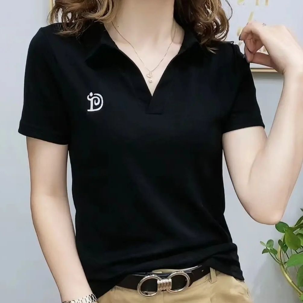 Short Sleeve Summer V-neck Letter Pullover Knitted Tees - Jeglowstore