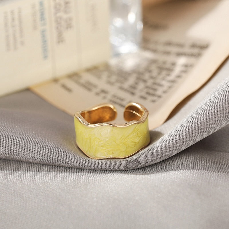Retro Gold Color Double Oil Drip Open Rings for Women Luxury Irregular Adjustable Finger Ring 2023 New Trendy Wedding Jewelry