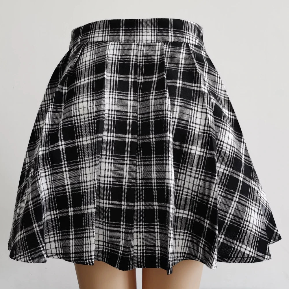 High Waist Plaid Pleated Mini Skirt - Jeglowstore