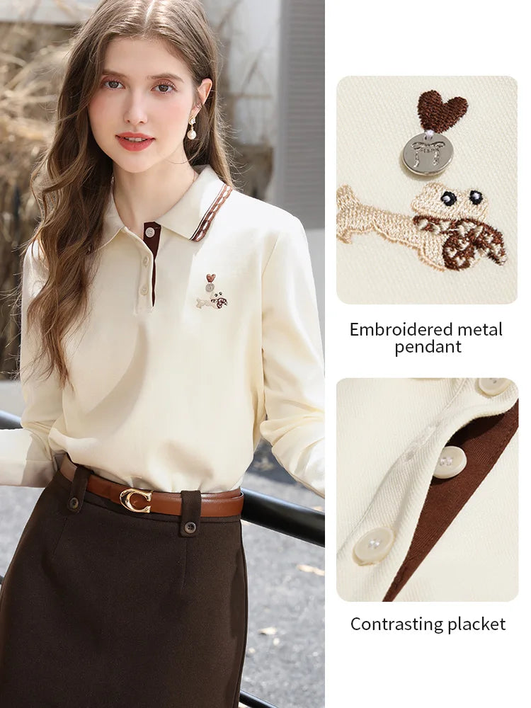 Women’s Contrast Polo Neck T-Shirt - Jeglowstore