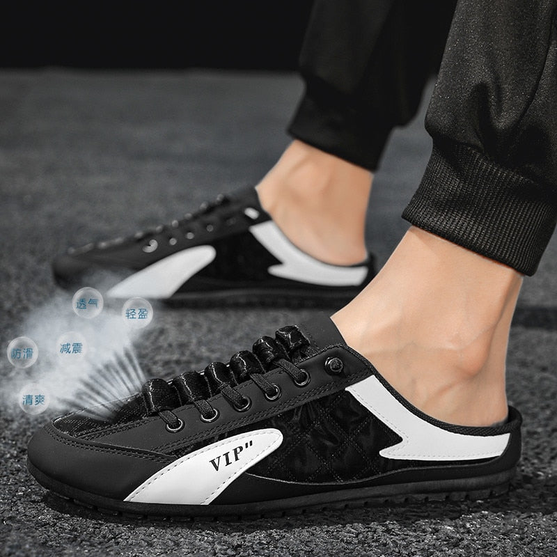 Fashion  men 2022 New Style lat-soled Wild Flat-bottomed Summer Thin Section Baotou Half Slippers