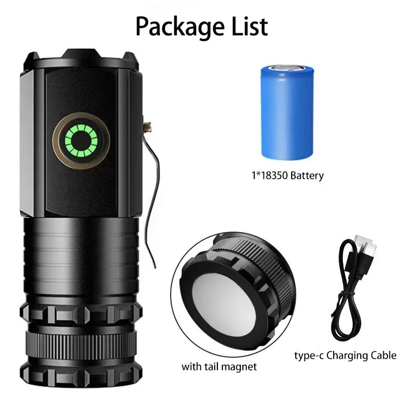 5000 MAH Powerful LED Flashlight Rechargeable Lamp Side Light Waterproof Tactical Lantern Handheld Torch Outdoor Camping Hiking - Jeglowstore
