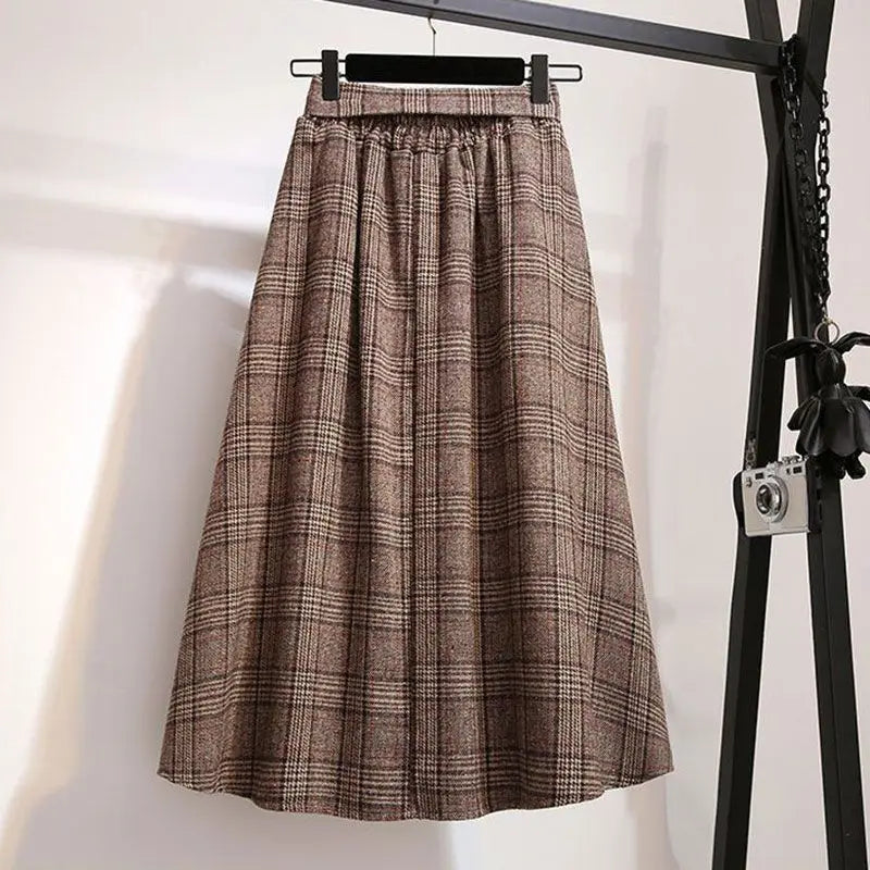 Plaid A-Line High Waist Midi Skirt