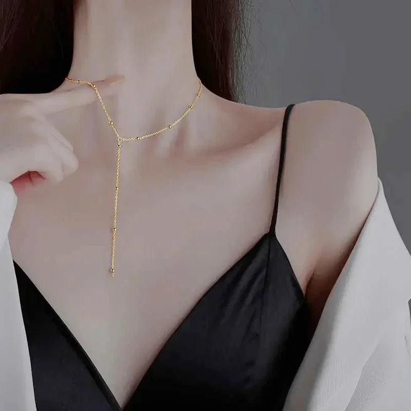 Long Gold Chain Bead Choker - Jeglowstore