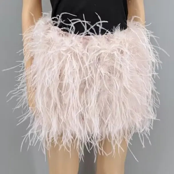 Ostrich Feather Mini Skirt - Jeglowstore