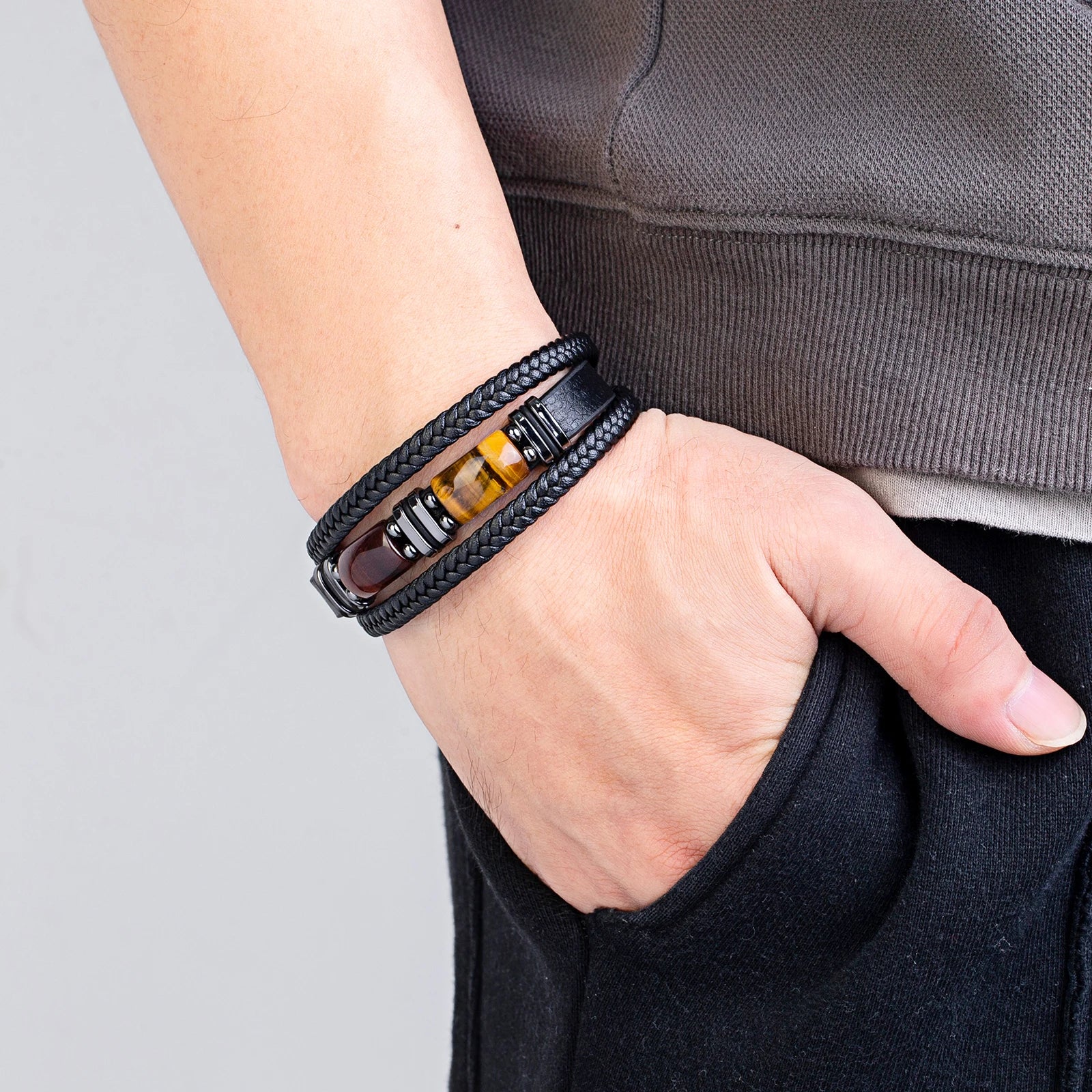 Multilayer Tiger Eye Leather Bracelet - Jeglowstore