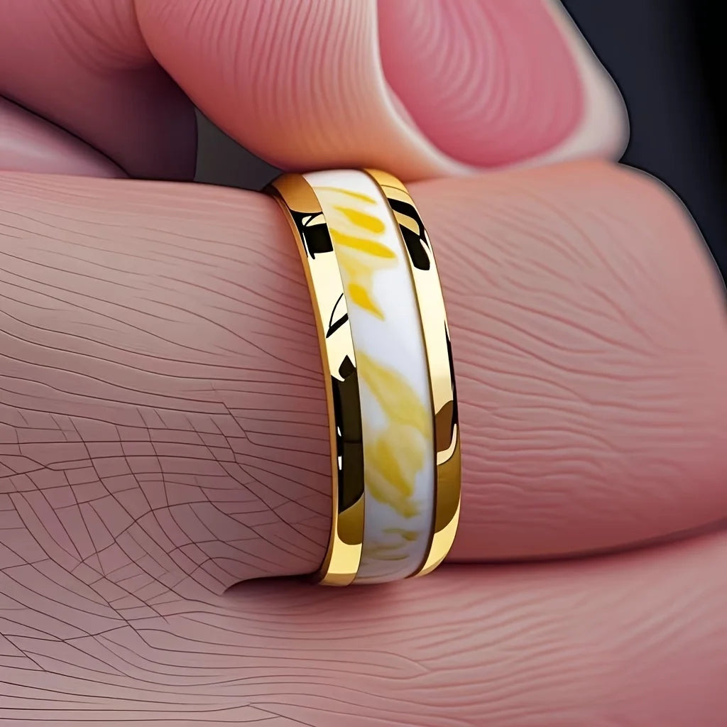 Men’s 8mm White Inlay Stainless Steel Ring - Jeglowstore