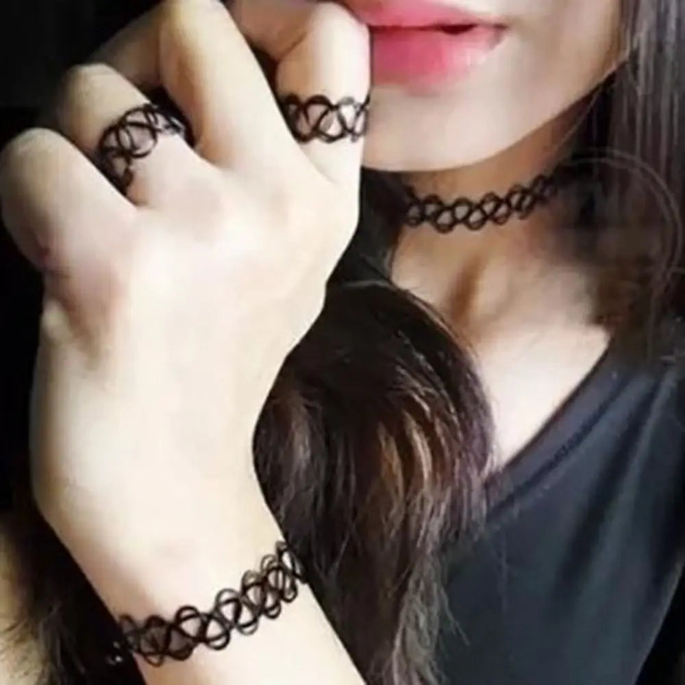 Multi-Color Tattoo Fishnet Choker - Jeglowstore