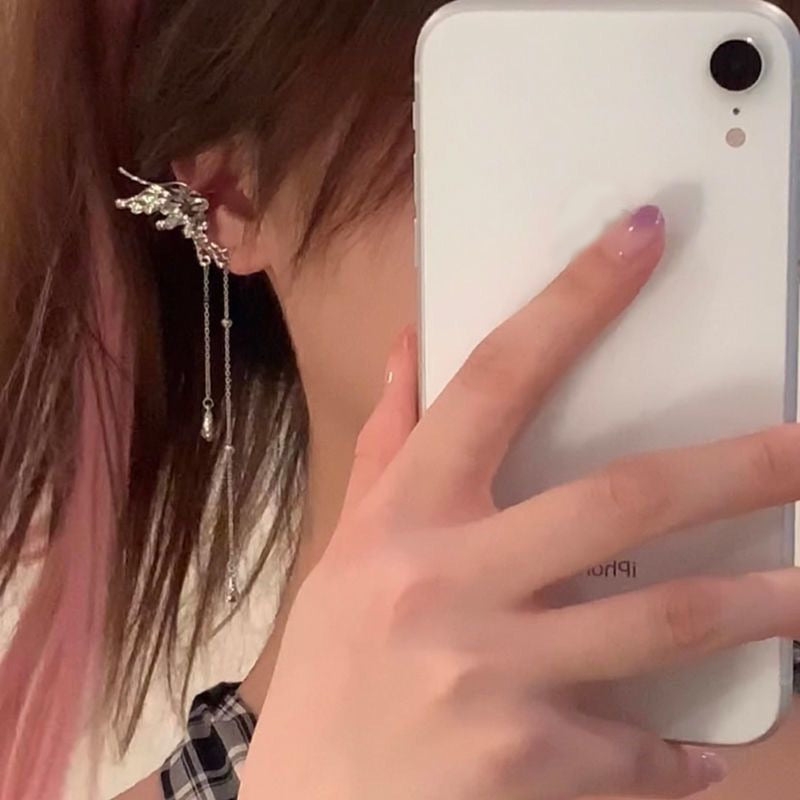 Exquisite Fairy Butterfly Tassel Ear Clips Angel Ear Bone Clip Earring Elf Female No Ear Hole Ear Cuff Fashion Hanging Earring