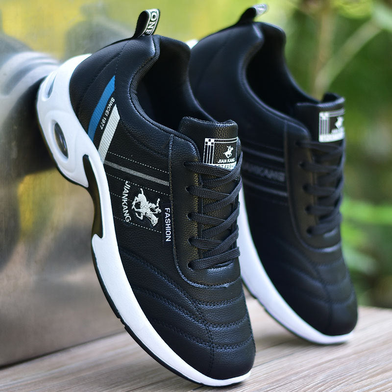 Black leather sneakers autumn man shoes 2021 new arrival wedges sneakers men casual vulcanized shoes