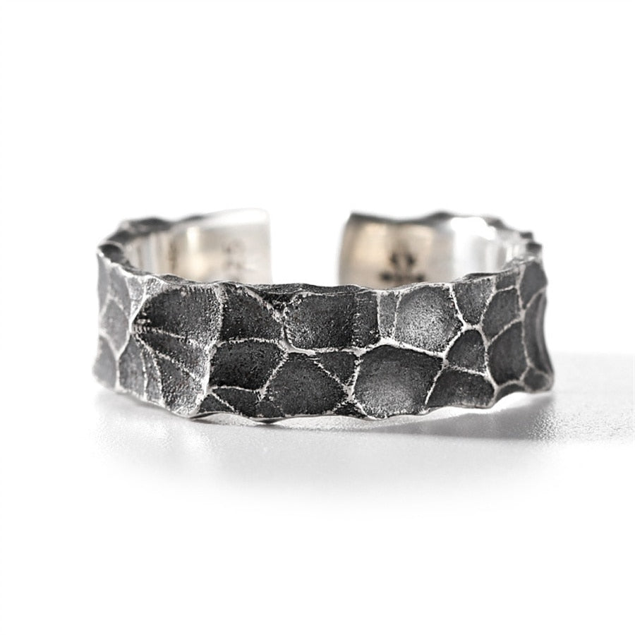 Punk Geometric Irregular Liquid Lava Waterdrop Shaped Open Rings For Women Vintage Silver Color Metal Rings Personality Jewelry