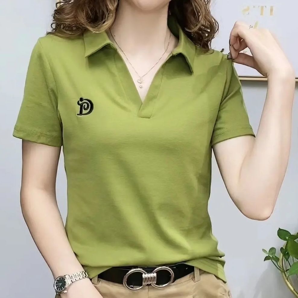 Short Sleeve Summer V-neck Letter Pullover Knitted Tees - Jeglowstore